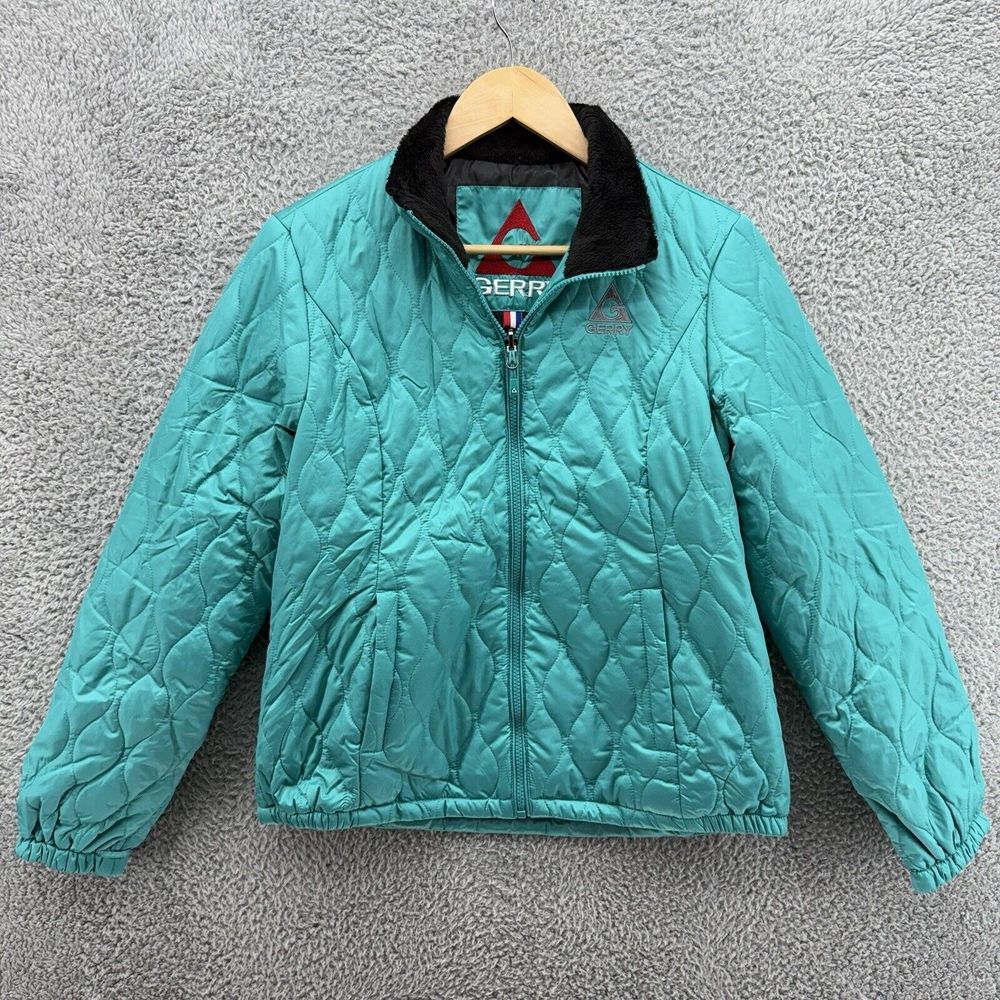 Gerry Weber Womens M Quilted Full‎ Zip Lined Puffer Jacket Aqua Turquoise